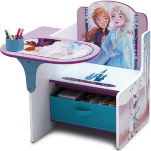 Delta Children - Escritorio con silla, compartimento de almacenamiento, portavasos y reposabrazos, fabricado con madera procesada, diseo Frozen II de Disney