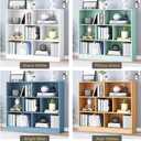 IOTXY Open Shelf Low Bookcase - Wooden 3-Tier Floor Standing Display Cabinet Organizer with Base, 7 Cubes Short Horizontal Bookshelf in Warm White, 80CM Base