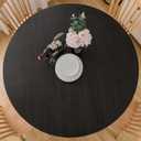 Round Vinyl Fitted Tablecloth with Flannel Backing Elastic Table Cloth Waterproof Oil-Proof Plastic Cover- Fits Tables up to 40" - 44" Diameter (Small Round Fits Table up 40"-44" Diameter, Black)