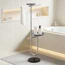 Premium Standing Towel Rack with Marble Base, Stainless Steel, Polished Finish, Indoor Outdoor Pool and Bathroom Accessory with Acrylic Tray Stainless Stee (Stainless Steel)
