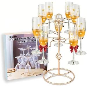 SEGIIFO Champagne Tree Stand for 10 Glasses, Rose Golden Cocktail Tree Stand, Screw-on Cocktail Tree Stand for Drinks, Metal Champagne Stand Drink Tree Stand Drink Tower for Bar Party Wedding Birthday