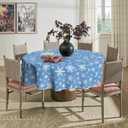 Horaldaily Christmas Tablecloth 7070 Inch Round, White Snow Blue Washable Table Cover for Party Picnic Dinner Decor