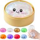 Dumpling Squishies, Dumpling Mystery Box, Colorful Dumplings Stress Balls Fidget Sensory Toy, Stocking Stuffers with Food Steamer Stretchy Desk Toys (Flash White)