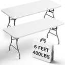 6FT Folding Table 2 Pack, Heavy Duty Plastic Table with Handel, 400 lbs Portable Table, Reinforced Steel Legs, Fold-in-Half Table Ideal for Parties, Picnics, Weddings, Camping White