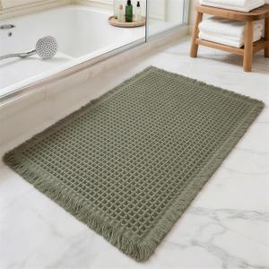 Waffle Bathroom Rugs, Large Non Slip Absorbent Waffle Knit Bath Mat for Shower Floor, Tub and Bathroom Door, Ultra Soft Quick Dry, Olive Green, 24"x36"
