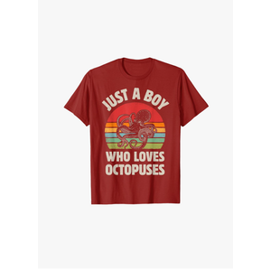 Octopus Just A Boy Who Loves Sea Animals Men Retro Vintage T-Shirt S