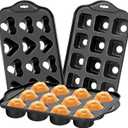 Dualshine 3Pack Mini Cheesecake Pans Removable Bottom, Mini Cupcake Pans 12 Hole Mini Muffin Pan Nonstick Carbon Steel Round, Square, Heart-Shaped Mini Muffin Tin for Pancakes, Mini Cheesecakes