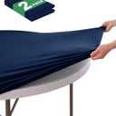 KeyWave Round Fitted Table Covers - 48-52 Inch Spandex Water-Resistant Tablecloth with Elastic, 2 Pack Circle Folding Tablecloths for Party Banquet Dining Room, Navy Blue