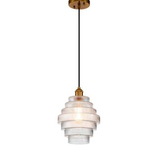 1-Light Antique Bronze Statement Pendant Light with Stripped Glass Shade CA2221-H