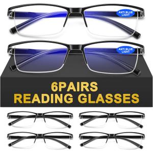 6Pack Reading Glasses Men, Spring Hinge Blue Light Blocking Readers, Lightweight TR90 Computer Magnifying Eyeglasses