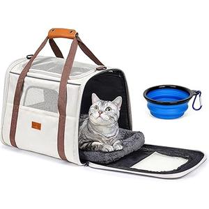 Morpilot Cat Carrier - Soft Sided Cat Carrier Large for Big Medium Cats and Puppy up to 18lbs, Pet Carrier with Safety Zippers, Foldable , Airline Approved Large Dog Carrier - Beige