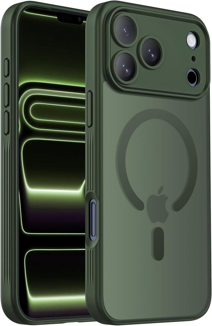 Symcele Designed for iPhone 17 Pro Case, Compatible with MagSafe, [Camera Protection] [15FT Military Drop Protection] Shockproof Translucent Matte Anti-Slip Phone Case, 6.3", Alpine Green
