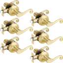 6 Pack Gold Door Handles, Wave Style Door Lever PassageDoor Handle, Keyless Interior Lever for Hallway and Closet, Satin Brass Finish