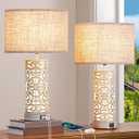EDISHINE 21.65" Farmhouse Table Lamp Set of 2, Touch 3-Way Dimmable Vintage Nightstand Lamp with A+C USB Ports, Bedside Lamp with Night Light Base for Living Room, Bedroom