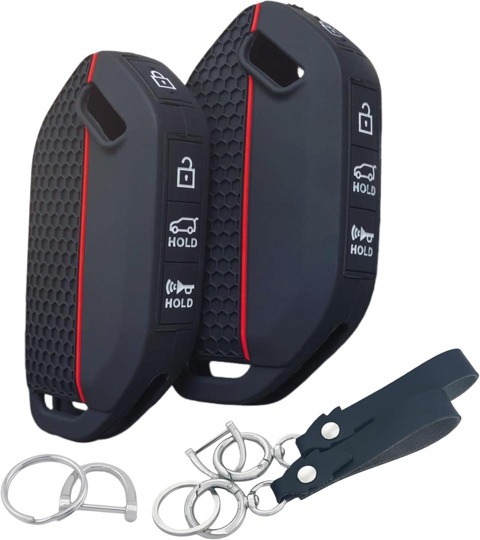 2Pcs Silicone Smart Key Fob for 2023 2024 Kia Telluride Key Fob Cover 5 Buttons (Black)