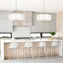 19.6''Drum Chandelier 5-Light Brushed Nickel Modern White Fabric Chandeliers for Dining Room Adjustable Farmhouse Pendant Light Fixture for Kitchen Island Living Room Bedroom