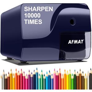 AFMAT Electric Pencil Sharpener Heavy Duty, Colored Pencil Sharpeners for 6-8mm Pencils, Fast Sharpen in 3-5s, 3 Sharpness Setting, 10,000+ Sharpening for Classroom, School, Home, Blue PS107
