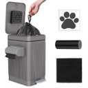 Dog Poop Trash Can for Outside & Indoor, 5L/1.3Gal Small Pet Waste Bin with Odor Control Carbon Filter Lid, 2-Way Open (Step & Press Top), Dog Waste Container with Bag Holder, Grey