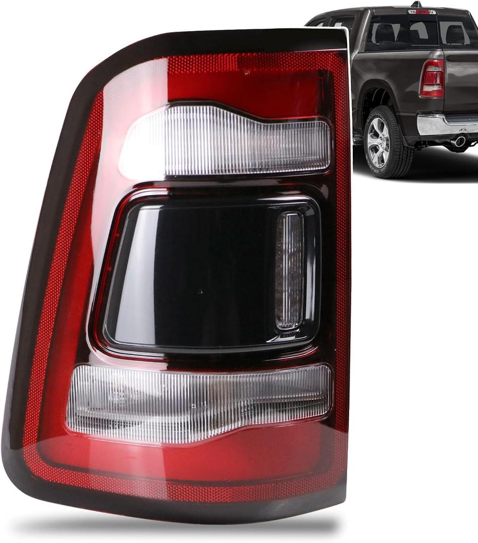 LED Tail Light Black Cover with Blind Spot Compatible With 2019-2023 Dodge Ram 1500 Left Driver Side Replace 68262533AH (Black with Blind Spot)