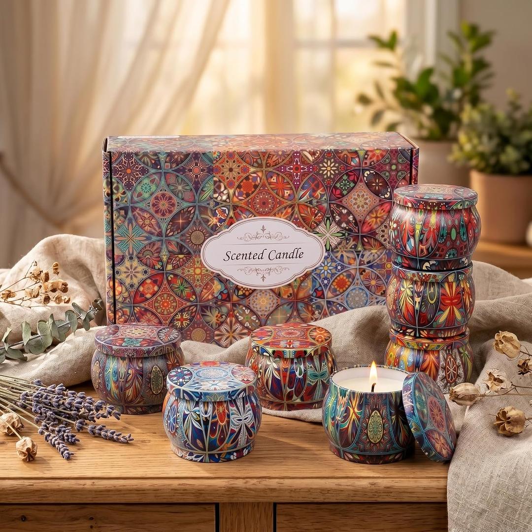 Topadorn 6 Pack Scented Candles Gift Set, 4oz Soy Wax Aromatherapy Candles with Lavender, Vanilla & More - Decorative Tin Candles for Home Relaxation