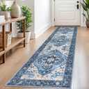 SIILOOM 2x8 Washable Runner Rug for Hallways, Blue Soft Classic Kitchen Rugs with Non-Slip, Non-Shedding Boho Rug for Hallways Entryway Bedroom Bathroom Laundry Indoor
