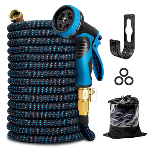 KOTTO Expandable Garden Water Hose, 10 Spray Nozzles, Anti-Rust Solid Brass Connector, Lightweight No-Kink Flexible Blue 150ft