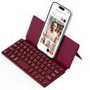 CACOE Wireless Keyboard with Stand, Mini Keyboard for Cell Phone, Ultra-Slim Portable, Foldable, Dual-Channel QWERTY with Stand Holder for Smartphone and More iOS Android Windows, Wine Red