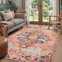 Lahome 5x7 Boho Living Room Rug Colorful Bedroom Rug, Large Bohemian Nursery Rugs, Hot Pink Non-Slip Machine Washable Soft Playroom Mat Indoor Floor Accent Carpet for Dining Table Mud Room (Fuchsia/Multi)