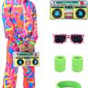 80s Outfit for Men Women,Neon Retro Tracksuit 90s Windbreaker Costume,Hip Hop Party Workout Track Suit Clothing (X-Large)