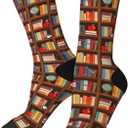 Cute Novelty Crew Socks, Funny Athletic Crazy Dress Socks Gift For Men Women (One Size, Bookshelf)