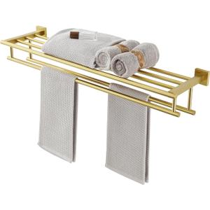 Alise Towel Rack,Large Towel Holder Towel Shelf with Double Towel Bars for Bathroom Lavatory,32-Inch SUS 304 Stainless Steel Wall Mount Towel Hanger,Gold Finish (800mm/32-Inch)