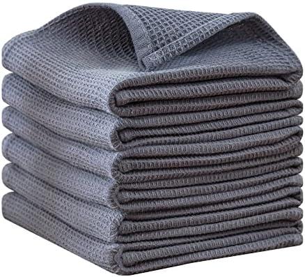 QUILTINA Dish Towels Set,100% Cotton Waffle Weave Kitchen Towels 6 Pack,17 x 25 Inches Dish Towels for Kitchen,Super Absorbent for Drying and Cleaning (Gray)