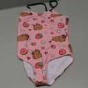 KUEJOP Girls One Piece Swimsuits Capybara with Cute Strawberry Cute Swimwear Bathing Suits 9-10T