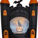 7 Ft Inflatable Haunted Castle with Built in Video Projector & Speaker, 63 Minutes of Halloween Animations & Spooky Music, Self Inflating Outdoor Halloween Yard Decoration