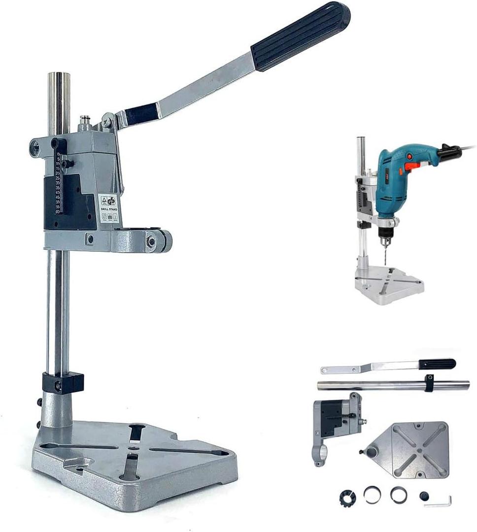 Drill Press Stand For Hand Drill, Adjustable Bench Clamp Drill Press Floor Stand Workbench Repair Tool for Drilling Collet Workshop,Single Hole Aluminum base (for Small Jobs)