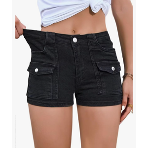 Aotasely Women's Stretchy Jean Shorts Mid Waisted Twill Shorts Stretch Junior Booty Denim Shorts with Pockets Club Night XL