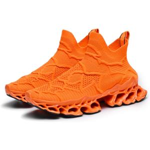 Poramea Mens Slip on Loafers Walking Tennis Shoes Laceless Running Blade Sneakers Mesh Trail Jogging Casual Athletic (12, Orange)
