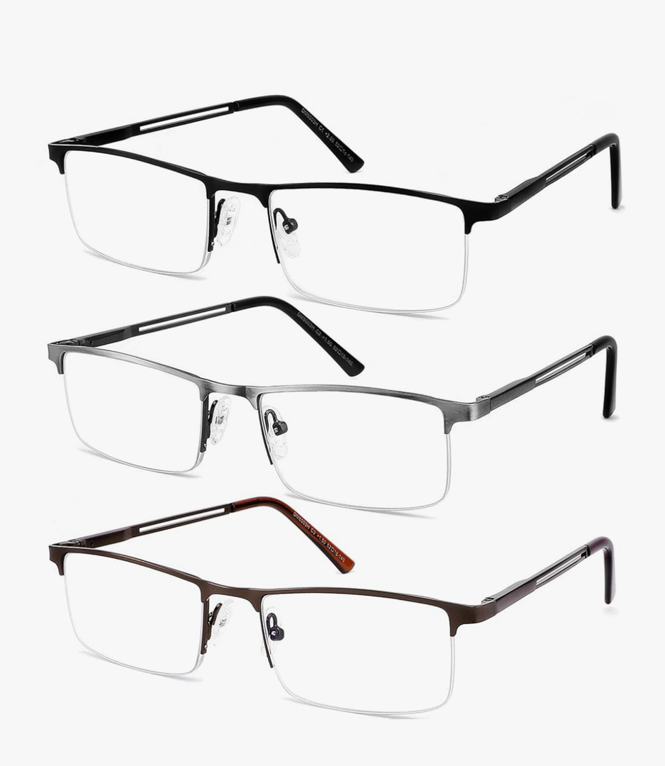 JJWELL 3 Pack Blue Light Blocking Reading Glasses for Men Anti Computer Glare Eyestrain Spring Hinge Readers with Pouches