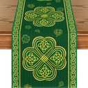 Artoid Mode Green Stripes Shamrocks St. Patrick's Day Table Runner, Seasonal Spring Kitchen Dining Table Runner for Home Party Decor 13x90 Inch