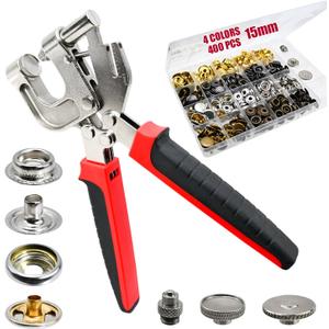 Snap Fastener Tool Kit, 4 Colors 400 PCS Boat Cover Snaps with Built in Punching Snap Installation Tool, 15 MM Canvas Snaps for Leather, Clothing and DIY Handmade