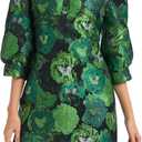 Ladyful Women's Floral Jacquard Shift Dress 2025 Long Puff Sleeve Button Up Elegant Cocktail Party Mini Dress (Medium, Green)