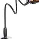 Lamicall Gooseneck Phone Holder for Bed - [Upgraded Stable Clip] for Desk, Headboard, Bed, Bedside, Table, Flexible Gooseneck Long Arm Stand, Overhead Cell Phone Clamp Mount, for All 4-7 Devices (black)