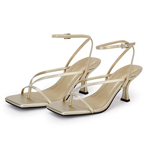 PiePieBuy Women's Lace Up Heeled Sandals Square Flip Flop High Heels Strappy Party Shoes Size 8