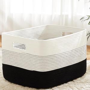 Blanket Basket,Rectangle Woven Baskets for Storage,30L Laundry Basket for Decorative Nursery Blanket,Toys,Dirty Clothes and Magazine in Shelves,Baby Room,and Living Room (Black)