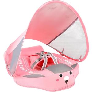Mambobaby Non-Inflatable Baby Pool Float with Tail and Canopy UPF 50+ Sun Protection No Flip Over Infant Swim Float Skin-Friendly Mambo Float Swim Trainer Solid Baby Swimming Ring Aged 3-24 Months