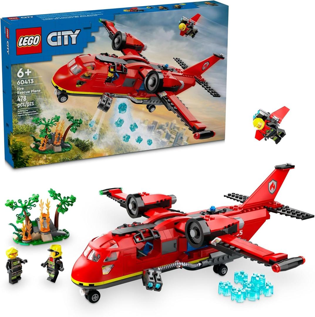 LEGO City Fire Rescue Plane Toy for Kids and Fans of Firefighter Toys, Fun Birthday Gift Idea for Boys and Girls Ages 6+ who Love Airplane Toys and Imaginative Play, Includes 3 Minifigures, 60413