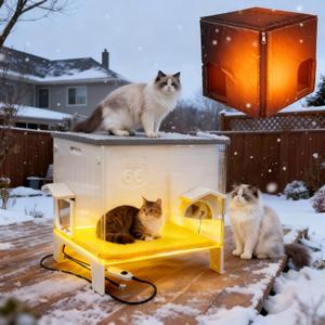Weatherproof Outdoor Cat House, Feral Cat Insulated Heated Outside Plastic Cat House, Elevated Stray Feral Cat Shelter with Escape Door, Easy Assemble, Expansive Interior