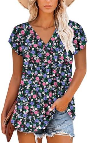 ONLYSHE Women's Summer Shirts and Blouses Casual Short Sleeve Tunic Tops V Neck Loose Fit. XL