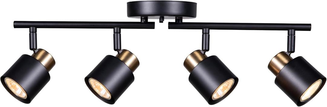 4 Light Track Lighting Kit, Matt Black Brass Finish Adjustable with Moden Flush Mount Ceiling Spotlight for Kitchen,Living Room,Home Improvement