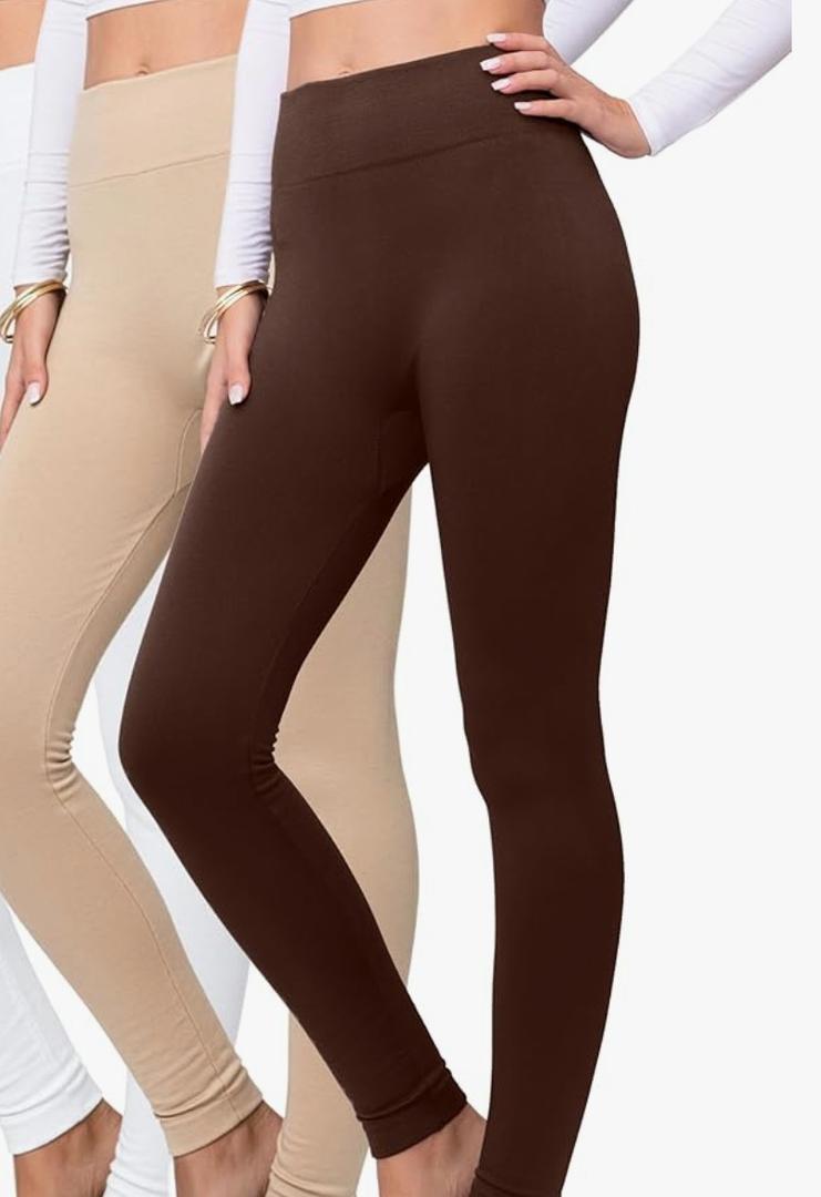 2 Pack Women’s Fleece Lined Leggings - Ultra-Soft, Premium Comfort - Brown, Khaki -M/L